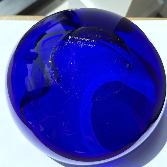 Elsa Peretti For Tiffany & Co. Cobalt Blue Murano Glass Thumbprint Bowl Italy - Picture 11 of 16